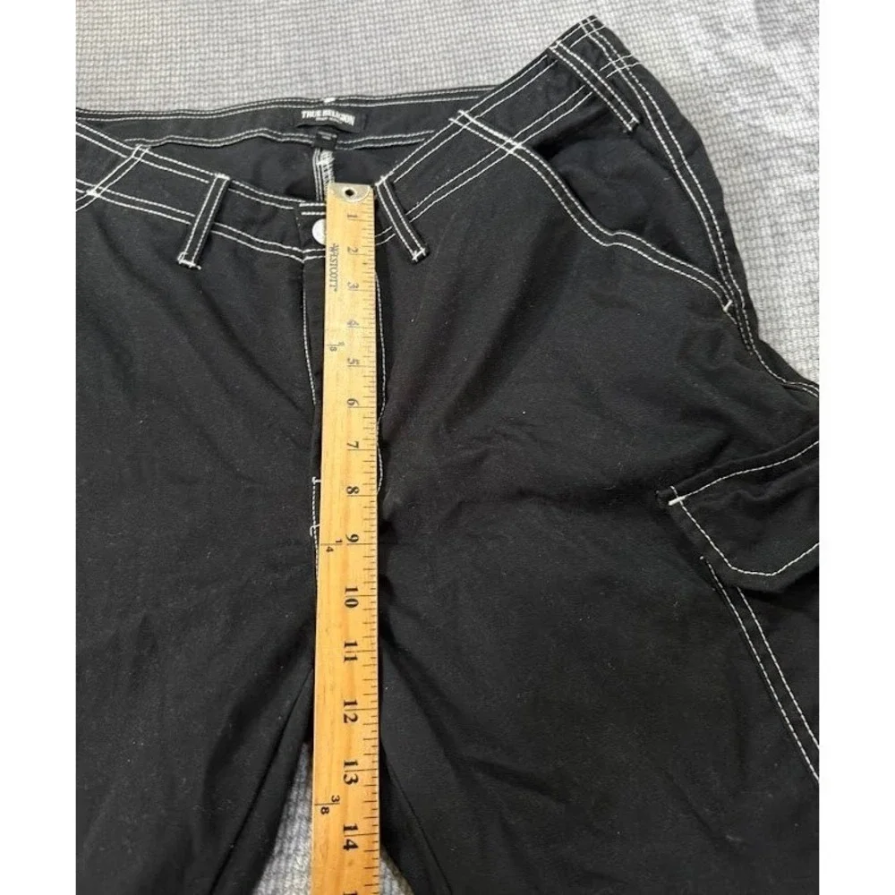 True Religion Mens Cargo Pants‎ Black White Contrast Stitch Relaxed Fit 34X30